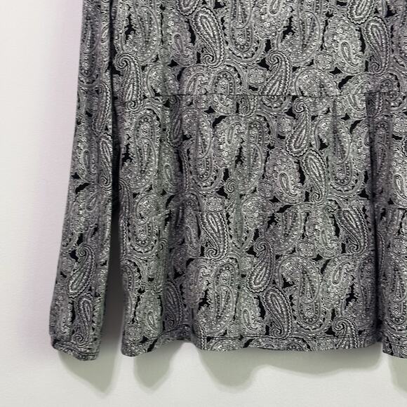 Lands End Square Neck Tee Top M 10/12 Black White Long Sleeve Pullover Stretch - Picture 4 of 10